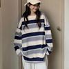 Super Fire Striped Long-sleeved Couple Autumn Pullover Loose Student Bottoming Shirt T-shirt