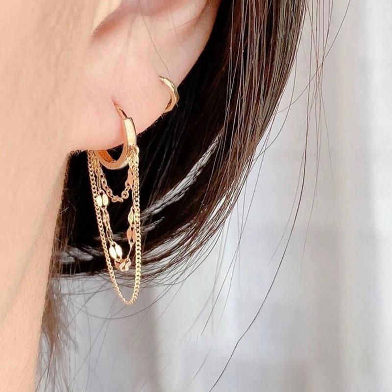 1 Pair Delicate Stainless Steel Chain Hoop Earrings For Women Girls Fashionable Daily Jewelry Gift For Her