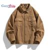 Men's Corduroy Button Down Casual Long Sleeve Shacket Jacket with Flap Pockets