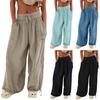 Women Pants High Elastic Waist Drawstring Wide Leg Loose Deep Crotch Pleated Ankle-banded Pockets Solid Color Soft Lady Casual Trousers