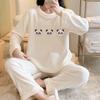 Thickened Warm Sleepwear for Winter Women Pajamas Flannel Cartoon Panda O-Neck Coral Velvetplus Winter Pajamas Ladies