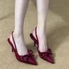 Red Patent Leather Pointed Bow Sandals Women's 2025 Spring and Autumn New French Light Mouth Stiletto One-word High Heels Women