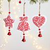 Christmas Wooden Ornaments Red White Heart Bell Star Shaped Hanging Ornament with Bells for Tree Mantel Stair Rail Holiday Decor