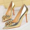 Fashion Women's 7 Cm 10 Cm Patent Leather Flowers Women Pumps Sexy Pointed Toe Thin Low Heels Wedding Elegant Party Shoes Zapatos Mujer