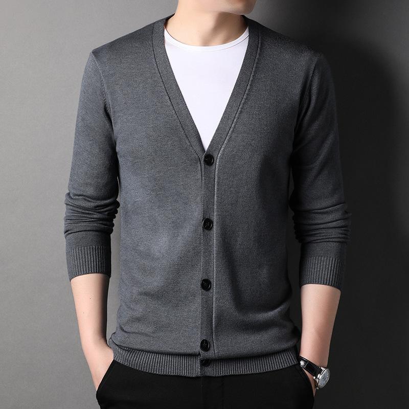 Cozy Up New Spring Autumn Knitted Cardigan Men Solid Color V Neck Slim Fit Sweatercoat Fashiion Casual Single Breasted Cardigan Sweaters