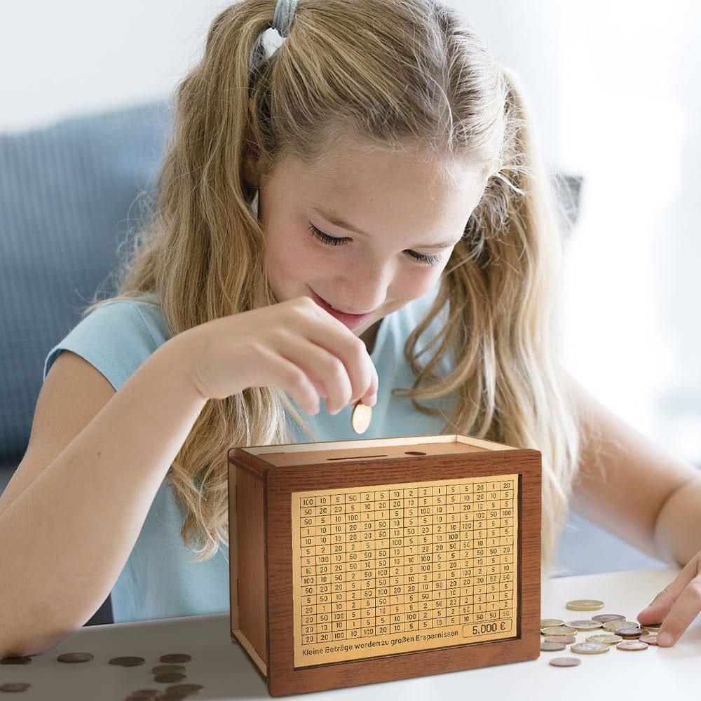 Wooden Money Box with Counter Money Piggy Bank Cash Coin Saving Box