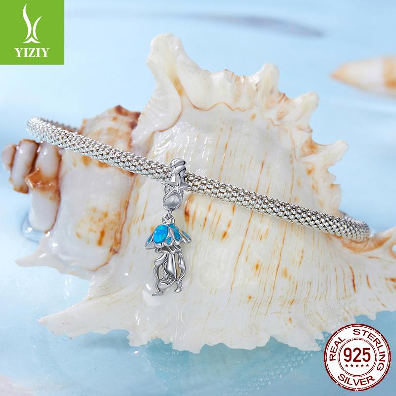 Dream Jellyfish Pendant, Ocean Wind S925 Sterling Silver Diy Bead Loose Bead Jewelry Accessories