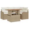 Canapé de Jardin 5 Pièces avec Coussins Beige Poly Rattan Acacia, Canapé de Jardin 2 Places avec Coussins Beige Poly Rattan 3349455