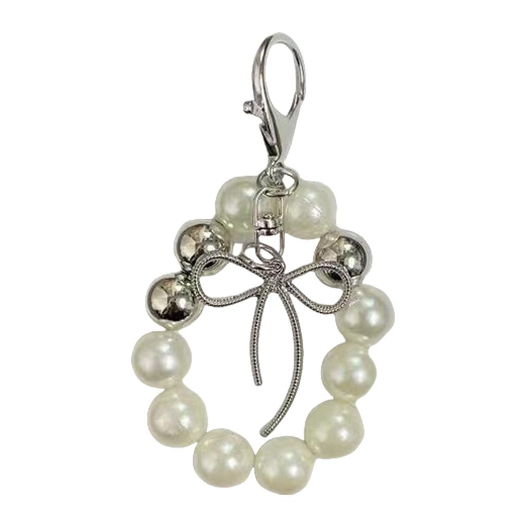 Sweet Heart Bowknot Beaded Keychain Pendant Lovely Hangings Decorations Keyring Charm for Purse Bag Backpack Handbag