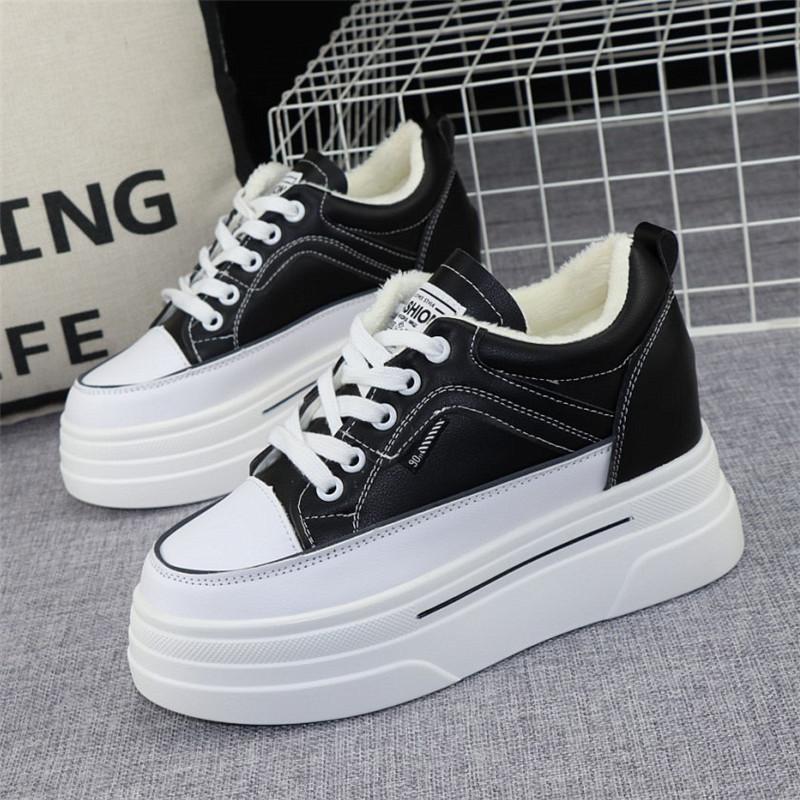 Fashion Women Winter Platform Sneakers Warm Fur Plush Insole Women Chunky Shoes Lace-up Tennis Shoes Woman Mujer 8CM Cotton Shoes