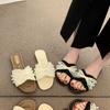 2025 Sandals Pearl with Small Fragrant Wind Beach New Wear Internet Celebrity Skirt Flat Bottom Slippers Women's Summer Fashion Word