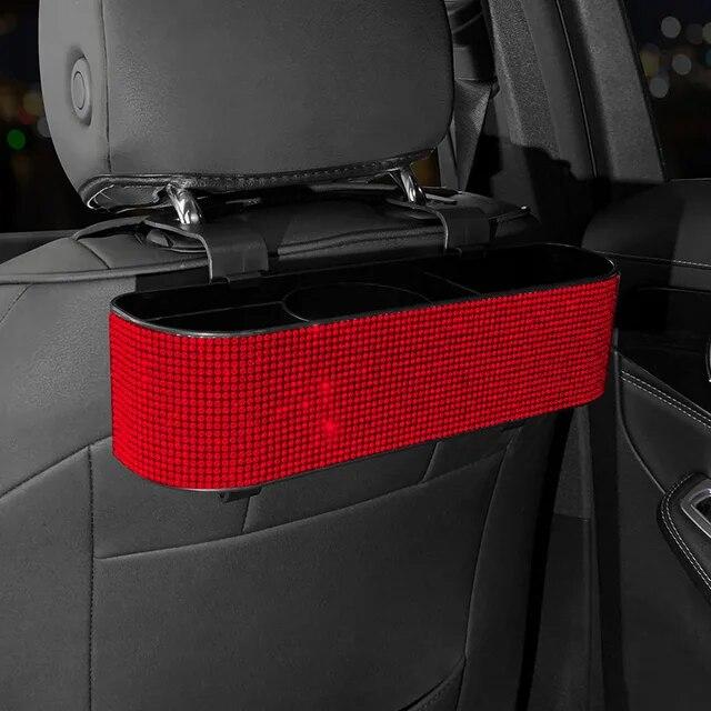Fashion Diamond Car Seat Back Storage Box Organizer Water Cup Tissue Paper Holder Beverage Rack Bling Car Accessories for Woman