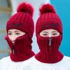 Women Winter Knitted Hat New Add Fur Lined Warm Winter Pompoms Hats For Women Keep Face Ear Warm Cap