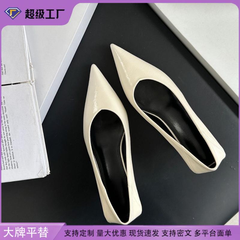 Shallow Single Shoes Women Wear High-end French Retro High Heels Versatile Soft Leather Pointed Women's Shoes Soft Soles Are Not Tired
