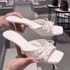 Fashion Women's Shoes 2025 Fashion New Summer Outdoor Peep Toe Women's Slippers Square Toe Stiletto Butterfly-knot Slippers