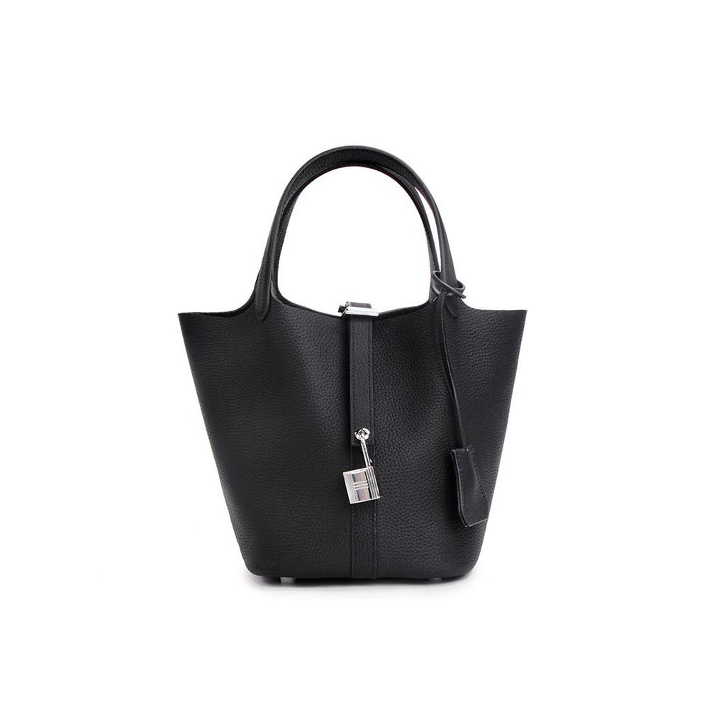 Genuine Leather Women Handbags Designer Small Tote Bag Without Logo First Layer of Cowhide Shoulder Shopping Bag With Silver-tone Padlock