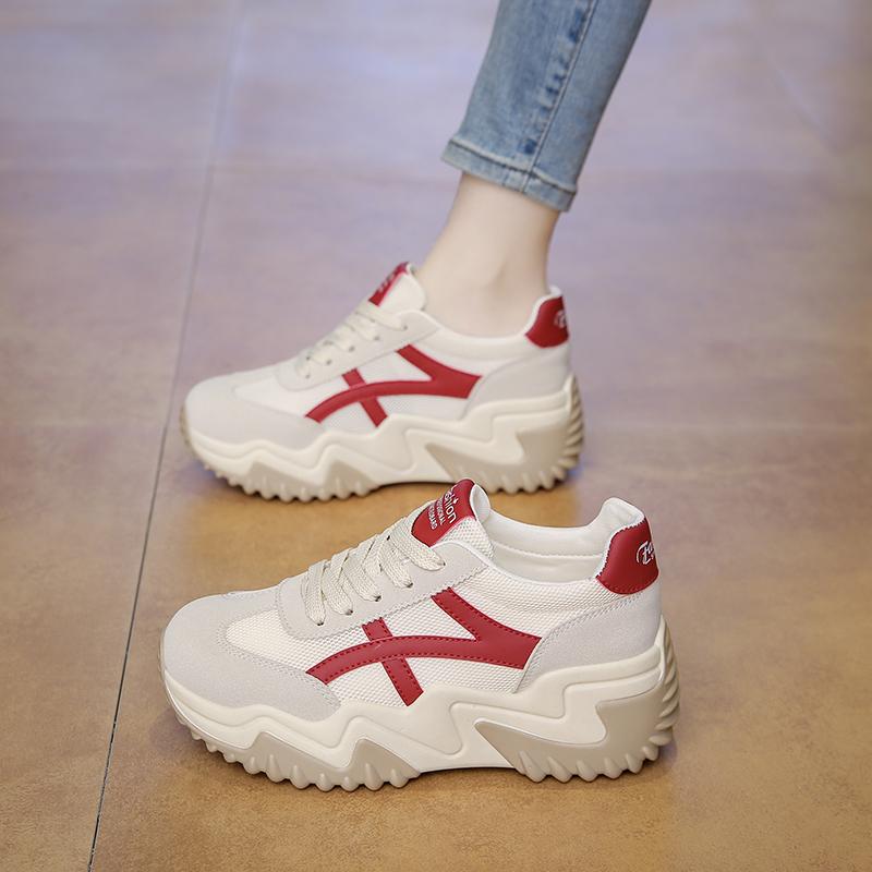 Spring Trend Thick Soled Women's Shoes 2025 New Board Shoes Matching Color Increase Sports Shoes Fashion Casual Shoes