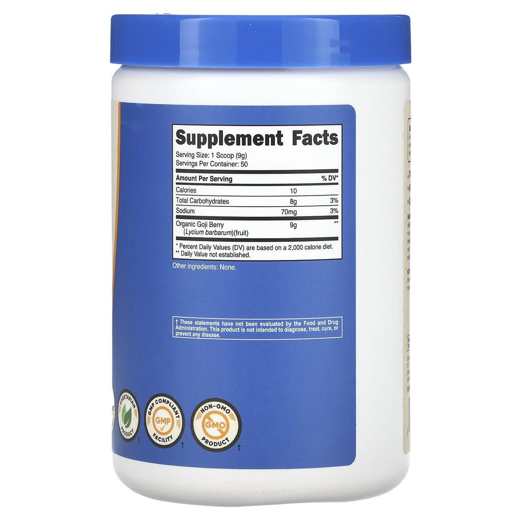 Nutricost Organic Goji Berries, Unflavored, 1 Lb (454 G)