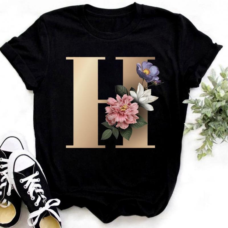 Summer Women's Fashionable Simple Floral Letter Printed Pure Cotton Short Sleeved Women's T-Shirts Women’s