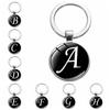 1PC A-Z Initial Name Letter Pendant Keychains Holder Round Alphabet Keyrings Art Photo Glass Cabochon Vintage Jewelry