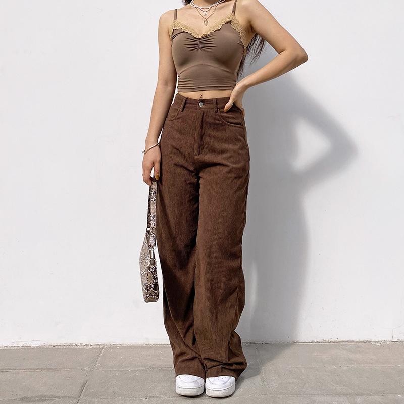 Corduroy Baggy Joggers Women Vintage Wide Leg Pants Brown Low Waist E Girl 90s Aesthetic Trousers Female Sweatpants