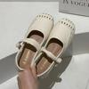 Women's Soft Bottom Mary Jane Sandals Summer Hollow Out Flat Ballet Style Shoes Korean Style Solid Color Slip-On Single Shoes