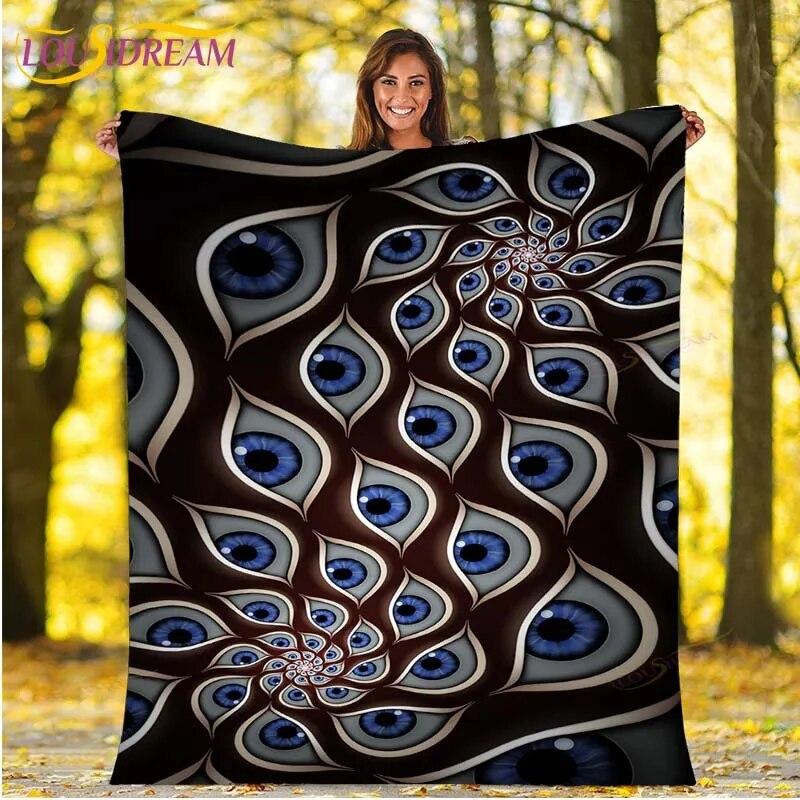 Evil Eye Blanket Turkish Nazar Spiritual Art Blanket Vintage Mid Century Flannel Blanket Sofa Chair Throw Blanket Travel Blanket