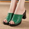 Soft Leather Sandals and Slippers Women Wear High-heeled Summer Non-slip Thick-heeled Large-sized High-heeled Slippers