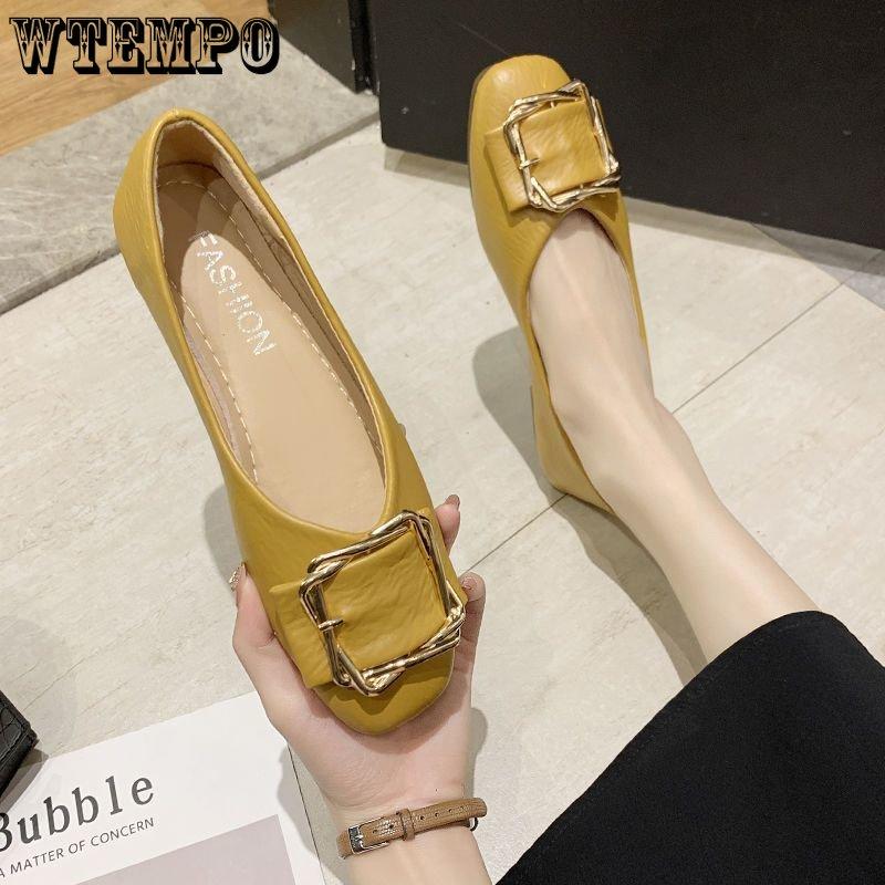 Spring Women's Flat Sole Single Shoe with Front Buckle Flat Heel Round Head Breathable and Versatile Black Fairy Soft Sole Bean Shoes