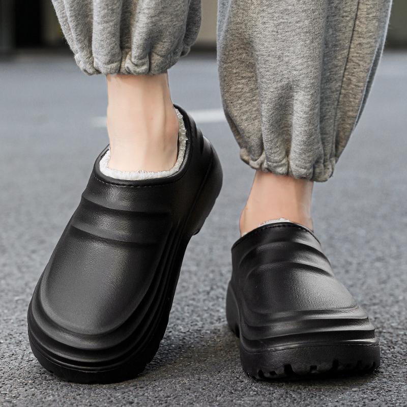 Fashion Winter Men's Slippers Plus Velvet Warm Water Proof Light Kitchen Chef Shoes Wear-resistant Work Slipper Home Mans Soft Sole