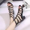 Shoes Women'S Summer Hollow Mid-Tube Cool Boots Open-Toe Strap Sandals Women'S Summer Mid-Heel High-Heeled Roman Shoes