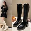 Shoes for Women 2024New Fashion Pointed Toe Thick Heel Women's Knee High Boots Winter Warm Beige Long Boots Zapatos De Mujer