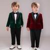 Children 1st Birthday Photoshoot Formal Suit Set British Style Flower Boy Wedding Party Attire Classic Velvet Kids Piano Host Costume