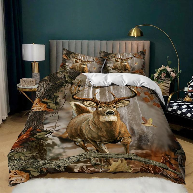 Home Bedding Single Double Bed Full Size Deer Print Pillowcase and Quilt Cover Bedding Home Decoration Bedding Large Bed Quilt Cover Full Size