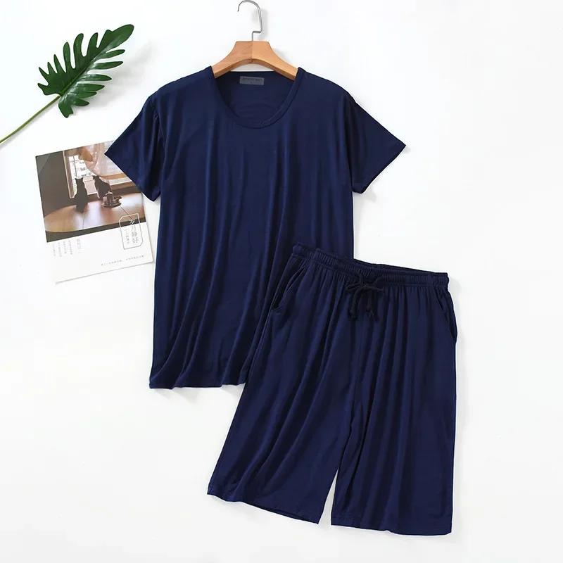 Men's Pajamas Summer Modal Short-Sleeved Shorts Home Wear Thin Round Neck Casual Suitable for Daily Wear Plus Size Pajama Set