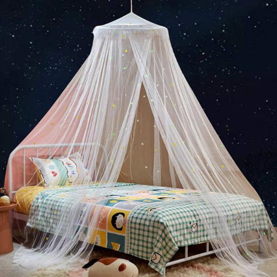 1 Set Dome Bed Canopy Foldable Glow-in-the-dark Polyester Stars Princess Canopy Bed Room Decor Household Supplies