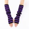 Women Striped Elbow Gloves Winter Knitted Arm Warmers Goth Punk Fingerless Gloves Stretchy Mittens with Thumb Hole for Daily Wear Cosplay