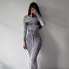 Women's Autumn Personality Print Round Neck Long Sleeve Sexy Split Sheath Spice Girl Dress