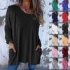 Women's Fashion Casual Solid Color Long Sleeve Loose Crewneck Pocket Top