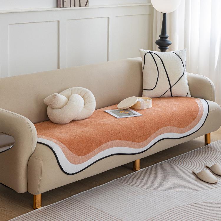 Chenille Irregular Sofa Cushion Special-Shaped Cushion Four Seasons Universal Non-Slip Anti-Scratching Solid Color Matcha Green One Piece