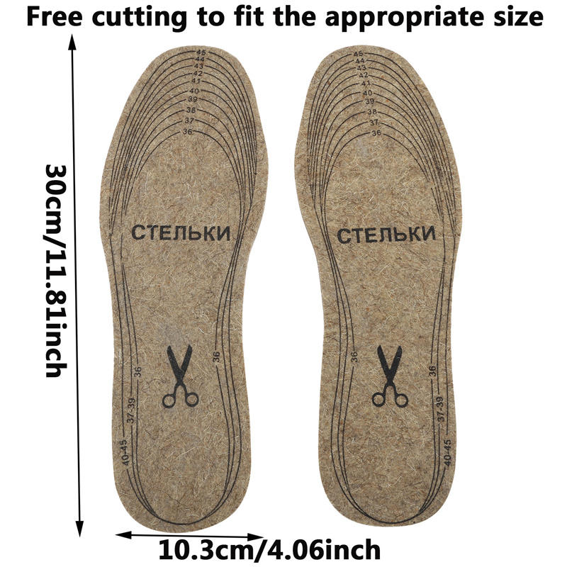1 Pair Wool Felt Insoles For Shoes Men Women Warm Shock-absorbing Insoles Shoes Pads Can Cut Freely