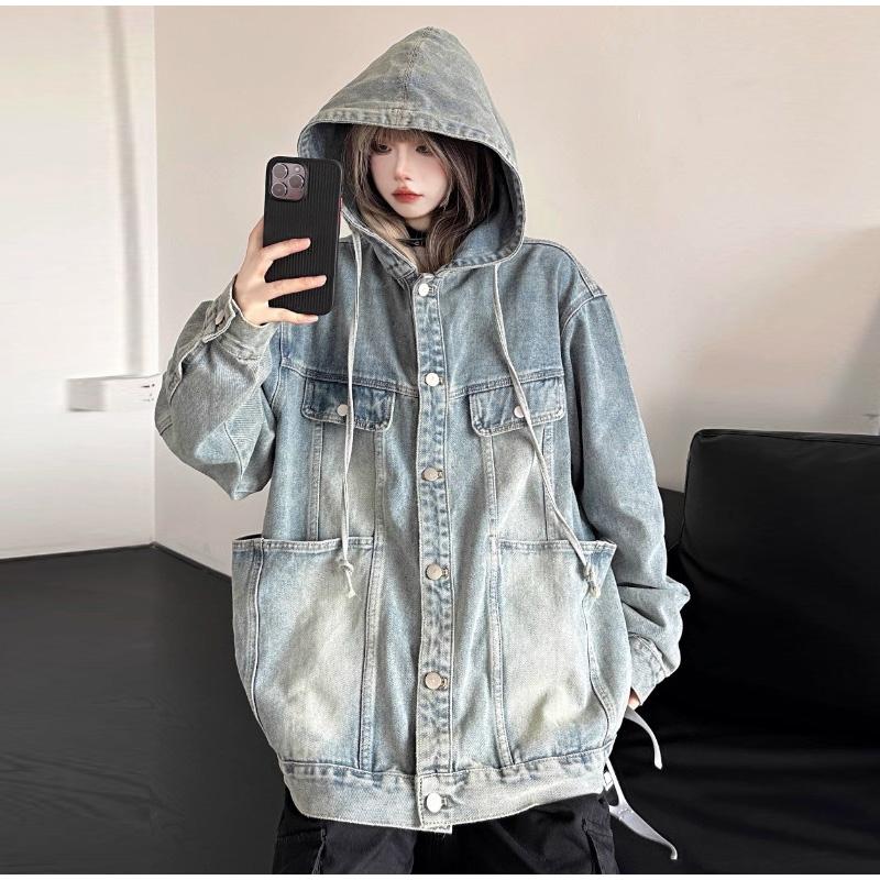 Spring Autumn Vintage Denim Jacket Three-dimensional Pocket Workwear Top Women Men High Street Coat Handsome Wash Jeans Coat