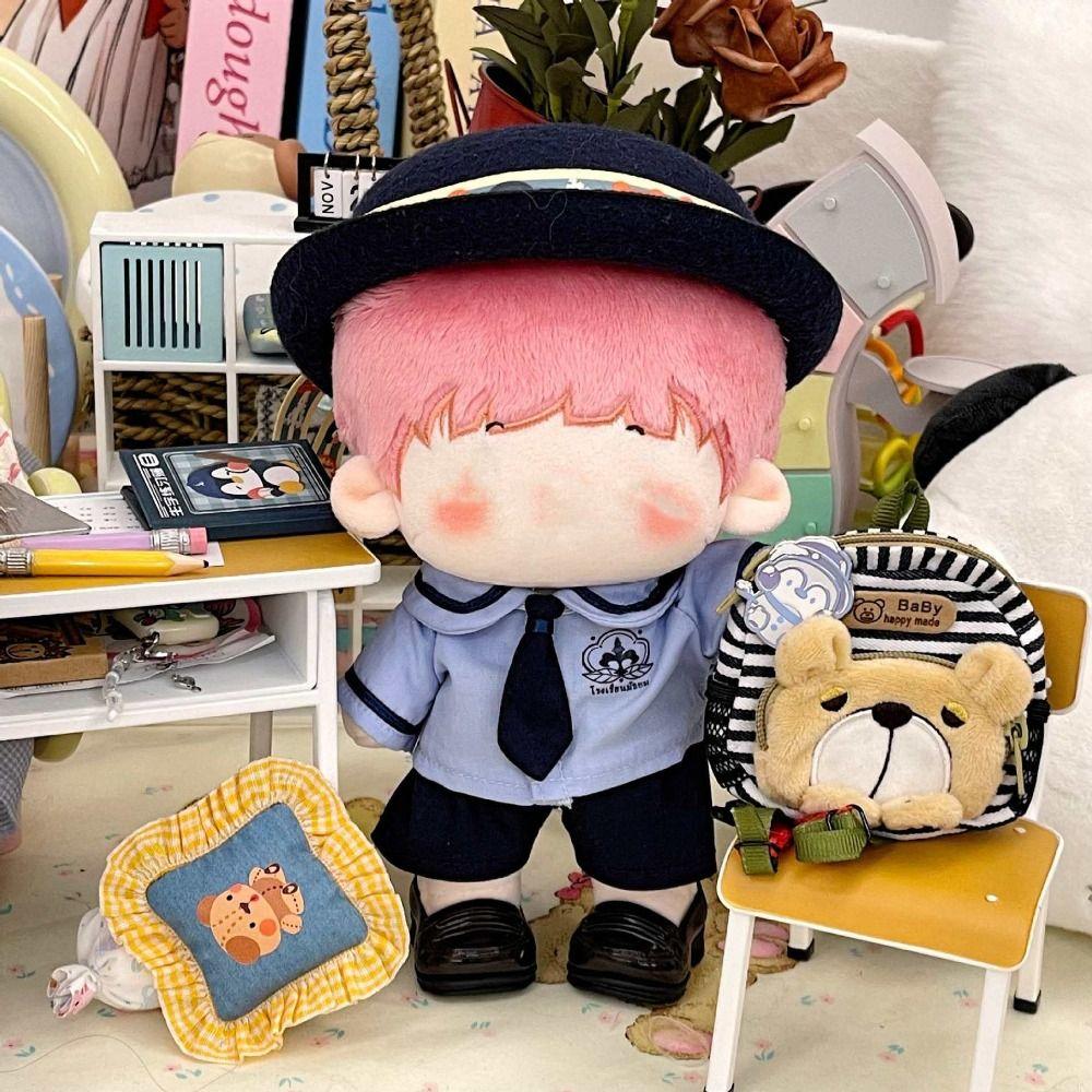 Blue Miniature School Uniform 10cm 20cm Shirt Necktie Pants Set Doll Clothes  Cotton Stuffed Doll