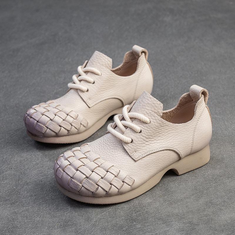 Johnature Genuine Leather Comfortable Pumps Retro Solid Color Commuting Versatile Casual Women's Shoes