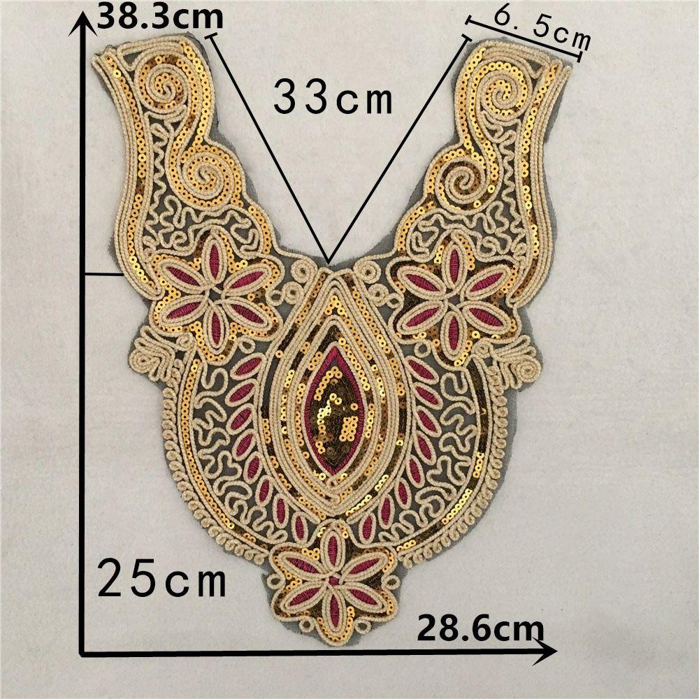 2pcs Fashion Sewing Accessories Embroidered Sequin Fabric DIY Applique Trim Lace Collar