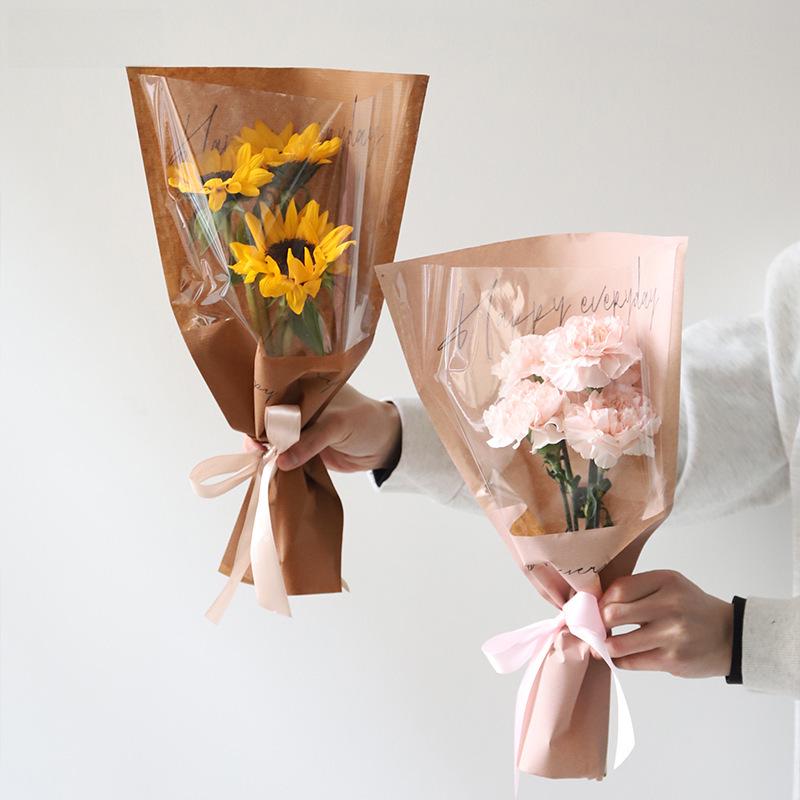 Chinese Style Transparent Floral Packaging Bag - Waterproof Kraft Paper