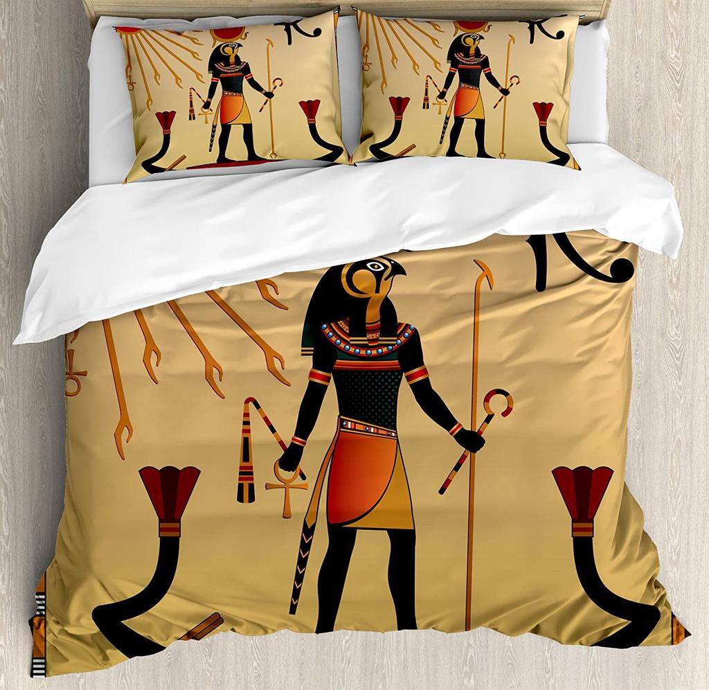 Hieroglyphic Carvings Ancient Egyptian Temple 3pcs Bedding Set For Double Bed Home Textile Duvet Cover Quilt Cover Pillowcase
