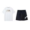 Li Ning Logo Letter Round Neck Breathable Versatile Loose Short Sleeve T-Shirt Mid Waist Shorts Casual Sports Set Unisex Sets AHSS549-2+YKSV197-2