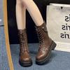Fashion 2024 Hot Sale Shoes Female Lace Up Zipper Women's Boots Autumn Round Toe Solid Short Barrel Platform Water Proof Fashion Boots