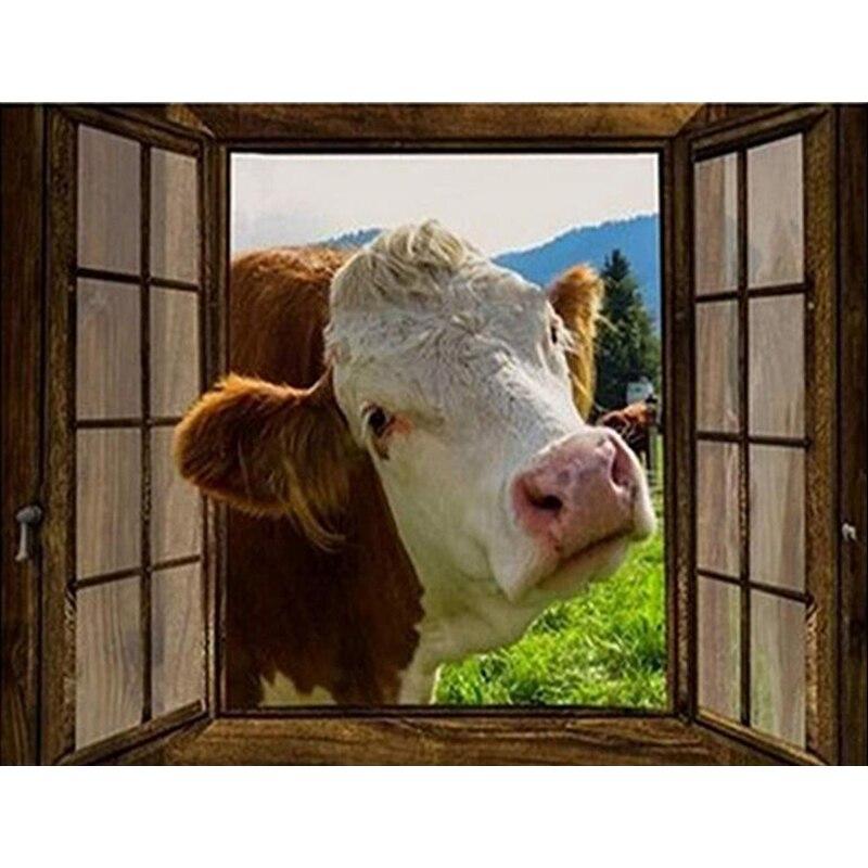 DIY Cow 5D Diamond Painting Full Round Drill Farm Animal Diamond Embroidery Cross Stitch Kit Mosaic Resin Home Decor Gift